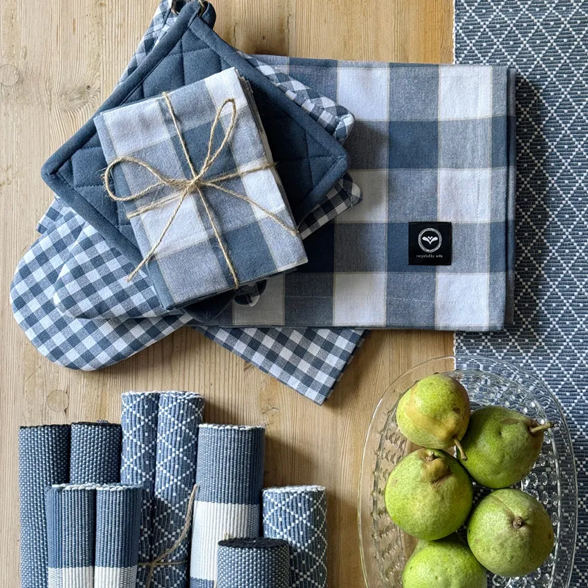 Recycled Tea Towel 2-pack Ted, Grey Blue/Linen/White