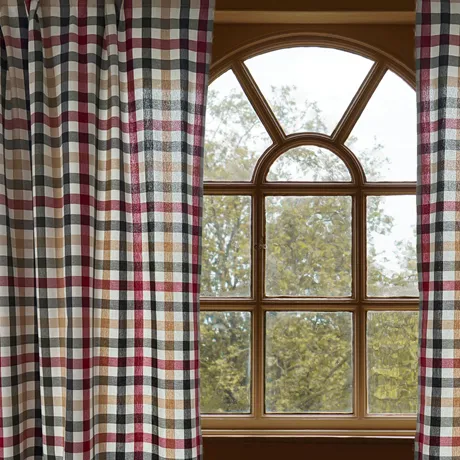 Recycled Curtain Panel 2-pack Ruth, Dark Red/Olive Green/Dark Grey