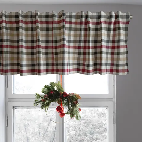 Recycled Curtain Valance Ruth, Dark Red/Olive Green/Dark Grey
