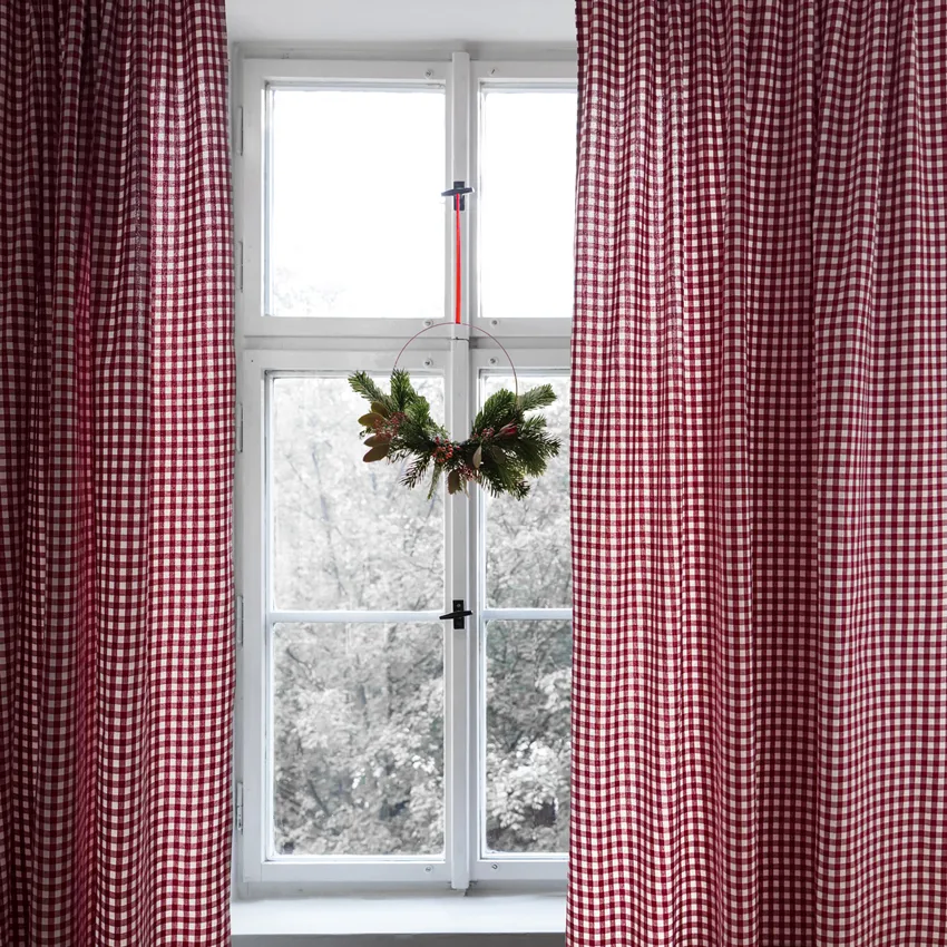 Recycled Curtain Panel 2-pack Bella, Dark Red/Beige
