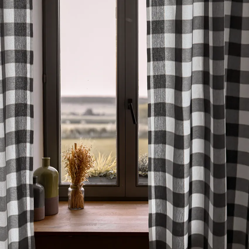 Recycled Curtain Panel 2-pack Ted, Dark Grey/Sand/White