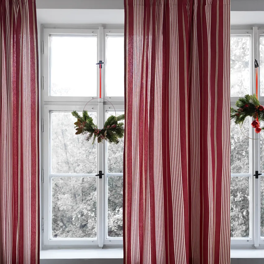 Recycled Curtain Panel 2-pack Hampus, Dark Red/Linen