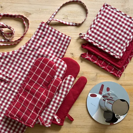Recycled Apron Ulla Checked, Dark Red/Beige