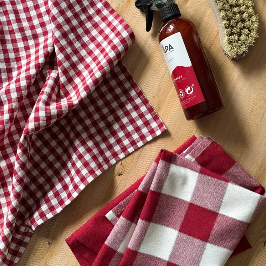 Recycled Tea Towel 2-pack Ted, Dark Red/Beige 