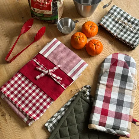 Recycled Oven Mitt Ruth, Dark Red/Olive Green/Dark Grey