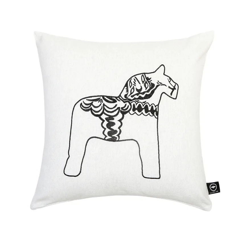 Recycled Cushion Cover Sjurberg, Black Embroidery, Ecru/Beige