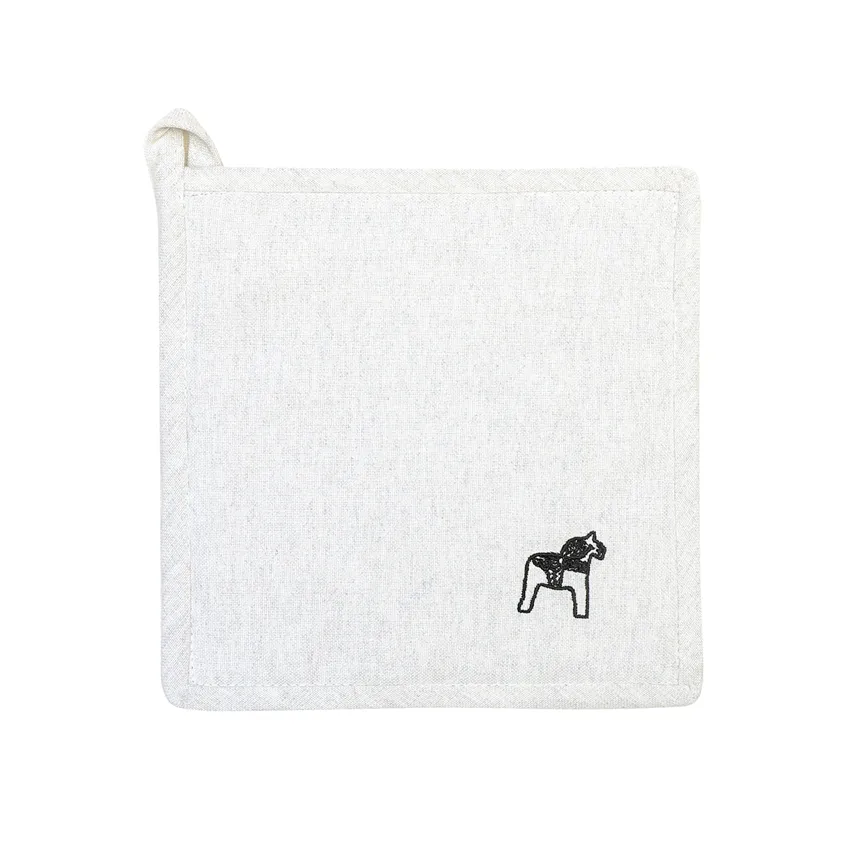 Recycled Pot Holder Sjurberg, Black Embroidery, Ecru/Beige