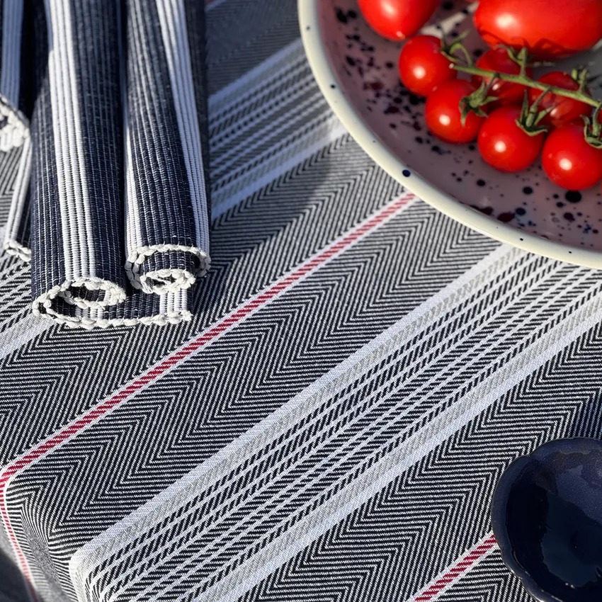 Recycled Tablecloth Elsa, Navy Blue/Light Grey