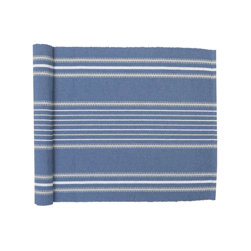 Recycled Table Runner Linda, Grey Blue/White