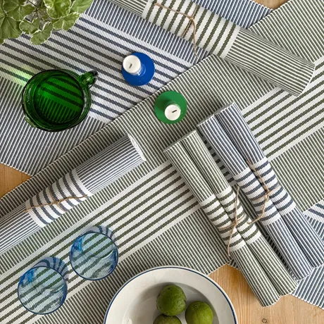 Recycled Table Runner Isa, Grey Blue/White