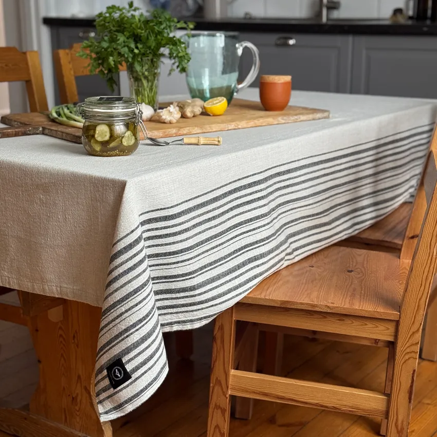 Recycled Tablecloth Charles, Ecru/Black