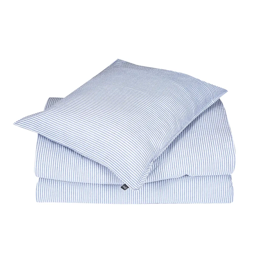 Duvet Cover Set 2-parts Seersucker, Grey Blue/White