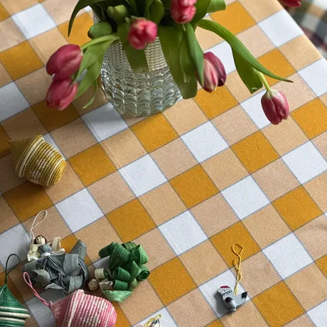 Recycled Tablecloth Ted, Yellow/White