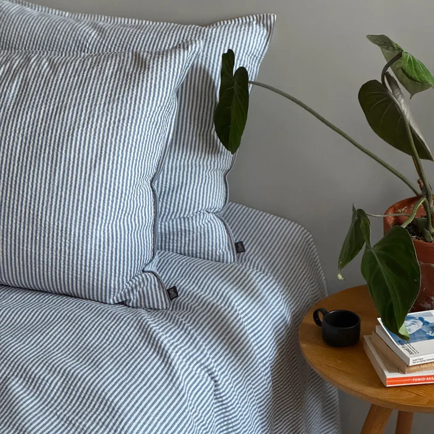 Duvet Cover Set 2-parts Seersucker, Grey Blue/White