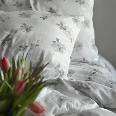 Pillowcase Satin Mona, White/Light Grey