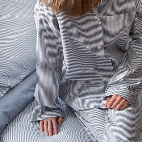 Pyjama Set Runmarö, 2-parts, Navy Blue/White