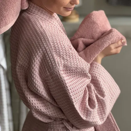 Recycled Bathrobe Wilma, Light Pink/Beige