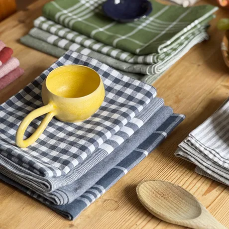 Recycled Tea Towel Recycling, 4-assorted, Grey Blue/White