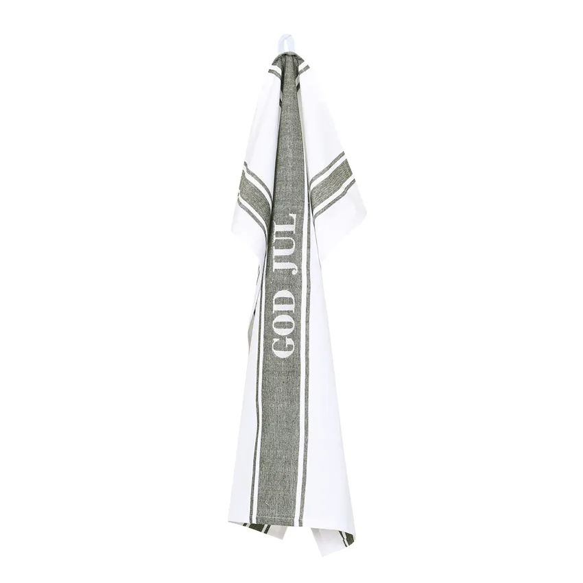 Recycled Tea Towel God Jul, Olive Green/White