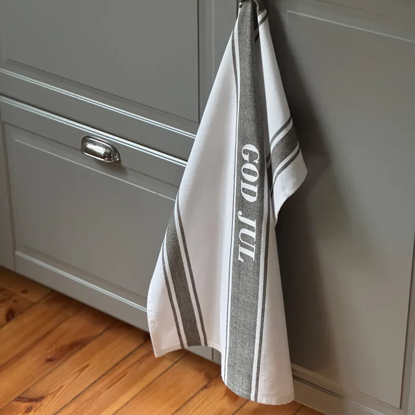 Recycled Tea Towel God Jul, Olive Green/White