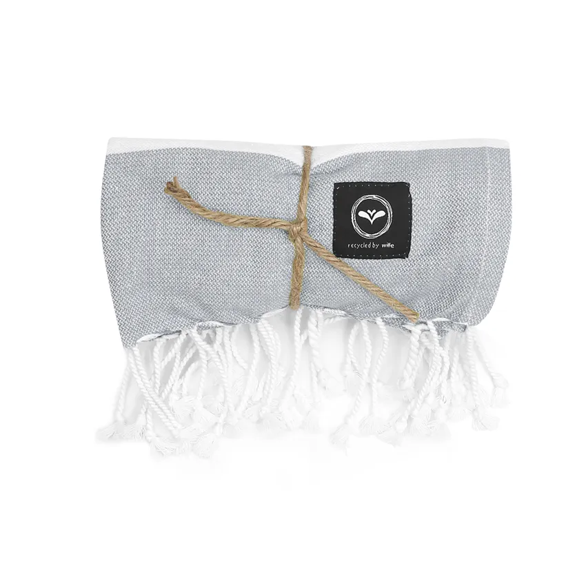 Recycled Bath Sheet Hamam Alma, Light Grey/White