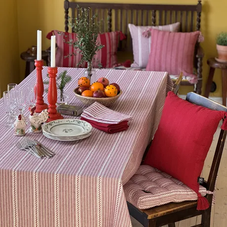Recycled Tablecloth Britta, Dark Red/Beige