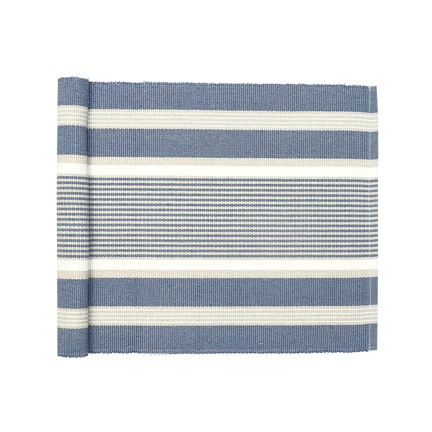 Recycled Table Runner Greta, Grey Blue/Linen