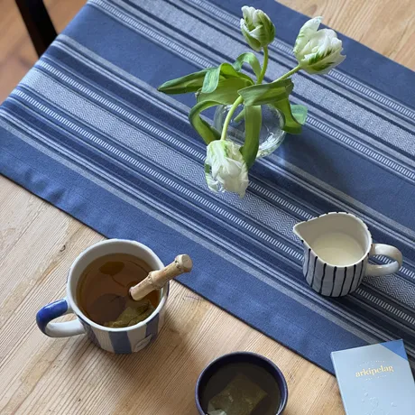 Recycled Table Runner Boda, Grey Blue/Dark Blue