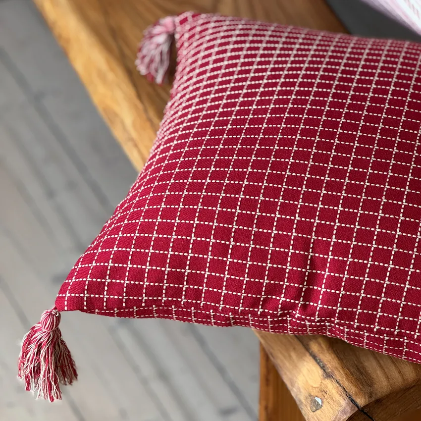 Recycled Cushion Cover Lova, Dark Red/Linen