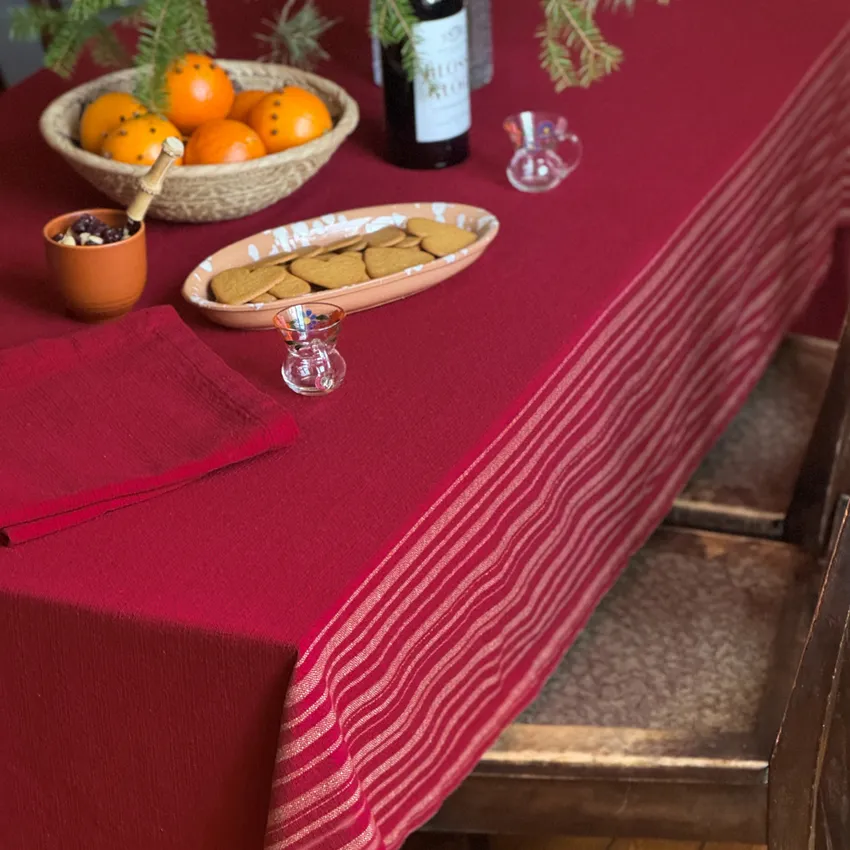 Recycled Tablecloth Charles, Dark Red/Sand