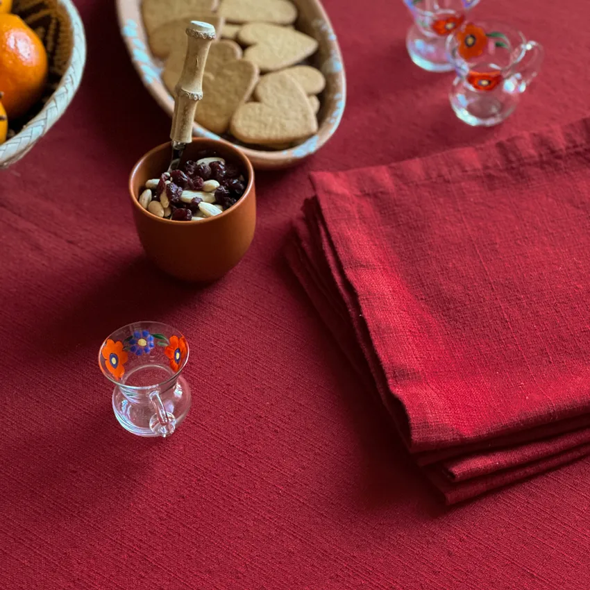 Recycled Tablecloth Charles, Dark Red/Sand