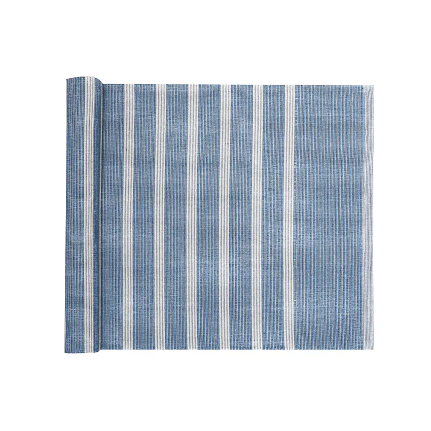 Recycled Table Runner Sigrid, Grey Blue/Linen