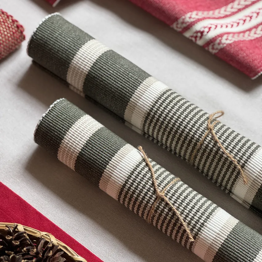 Recycled Table Runner Greta, Olive Green/Linen