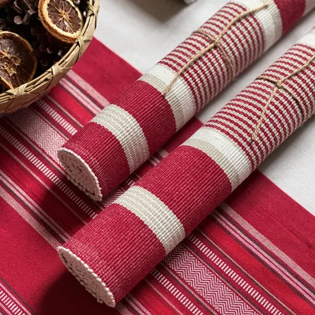 Recycled Table Runner Greta, Dark Red/Linen