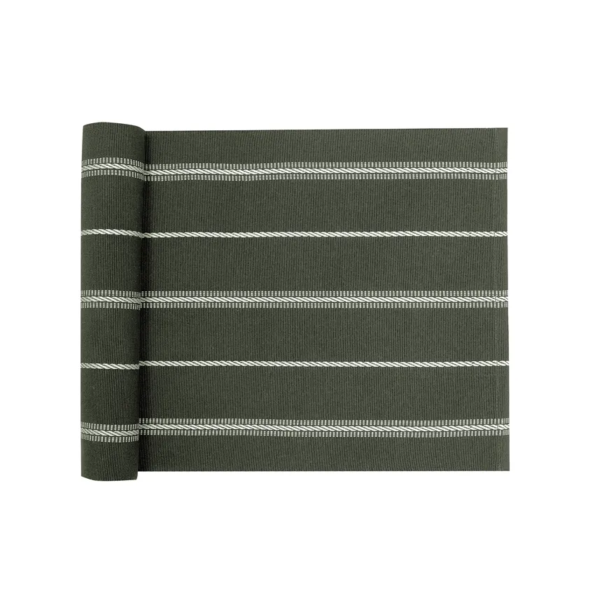 Recycled Table Runner Herman, Olive Green/White