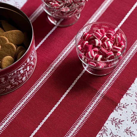 Recycled Table Runner Herman, Dark Red/White