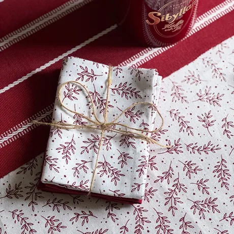 Recycled Tea Towel 2-pack Flora, White/Dark Red