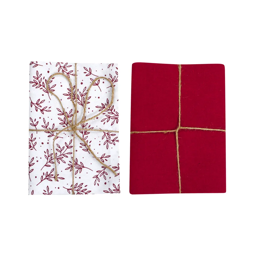 Recycled Tea Towel 2-pack Flora, White/Dark Red