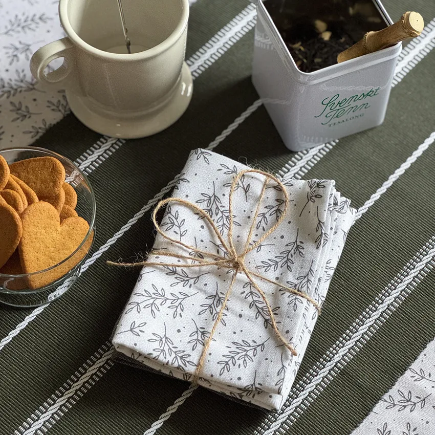 Recycled Tea Towel 2-pack Flora, White/Dark Grey