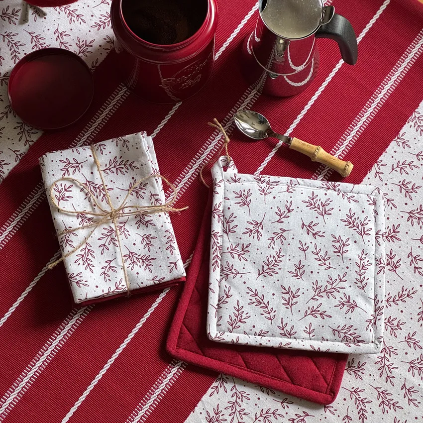 Recycled Pot Holder 2-pack Flora, White/Dark Red