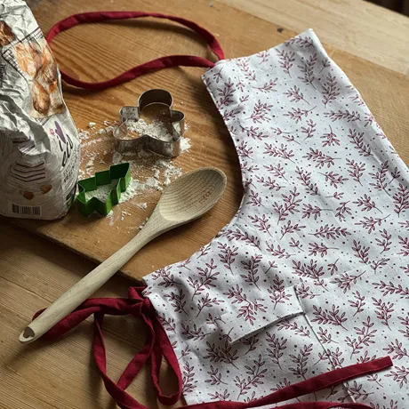 Recycled Apron Flora, White/Dark Red