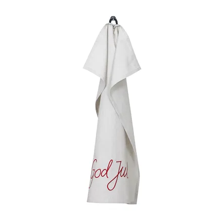 Recycled Tea Towel God Jul, Linen/Dark Red