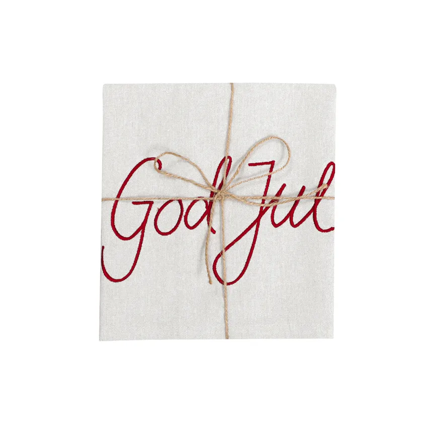 Recycled Tea Towel God Jul, Linen/Dark Red