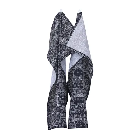 Recycled Tea Towel 2-pack Gustav, Black/White
