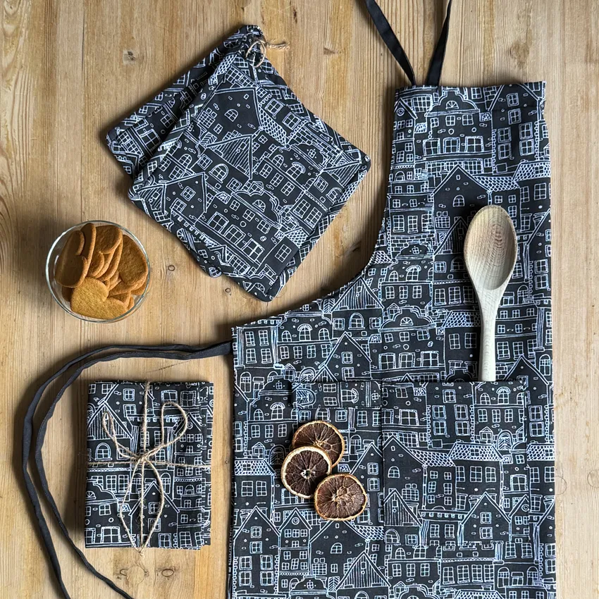 Recycled Apron Gustav, Black/White