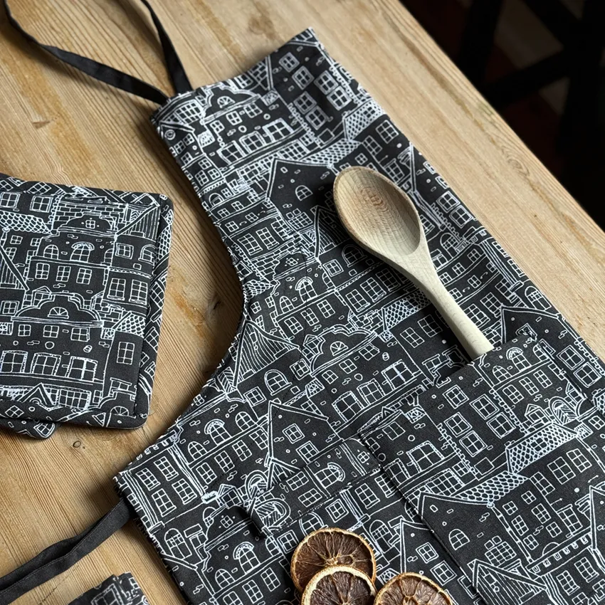 Recycled Apron Gustav, Black/White