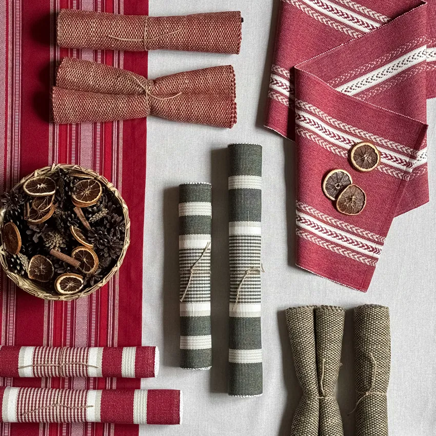 Table Runner Julle, Olive Green/Jute