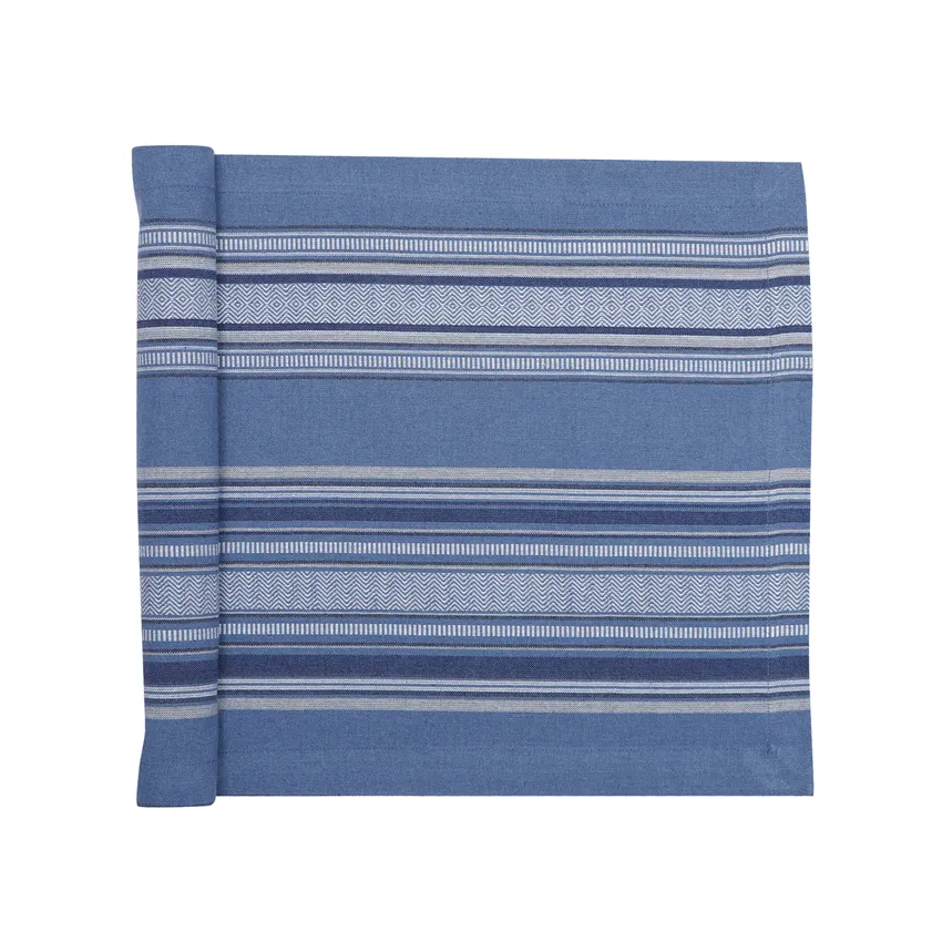 Recycled Table Runner Boda, Grey Blue/Dark Blue