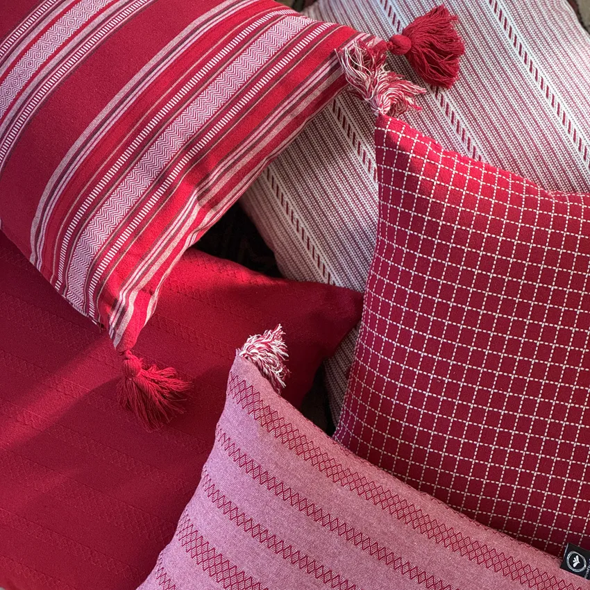 Recycled Cushion Cover Lova, Dark Red/Linen