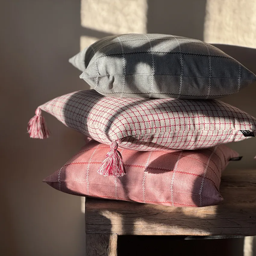 Recycled Cushion Cover Lova, Linen/Dark Red